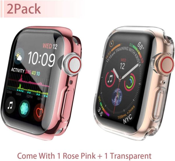 [2-Pack] Julk 40mm Case for Apple Watch Series 6 / SE/Series 5 / Series 4 Screen Protector, Overall Protective Case TPU HD Ultra-Thin Cover (1 Rose Pink+1 Transparent) - Image 2