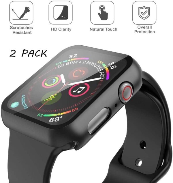 Julk Hard Case for Apple Watch Series 6 / SE /Series 5 / Series 4 40mm, iWatch PC Overall Protective Cover with Slim Tempered Glass Screen Protector (2-Pack Black) - Image 2