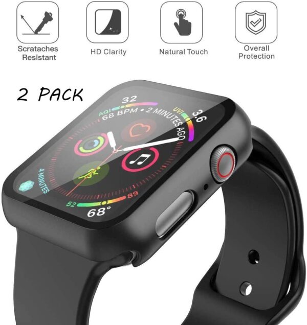 Julk Hard Case for Apple Watch Series 6 / SE/Series 5 / Series 4 44mm, 2020 New iWatch PC Overall Protective Cover with Slim Tempered Glass Screen Protector (2-Pack Black) - Image 2