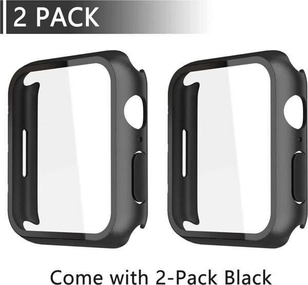 JULK 2 Pack Case Compatible with Apple Watch Series 7 41mm Case with Built-in Screen Protector, Hard PC Case Straight Edge Ultra Thin Anti-Scratch Protective Cover for iWatch 7 41mm (Black) - Image 2