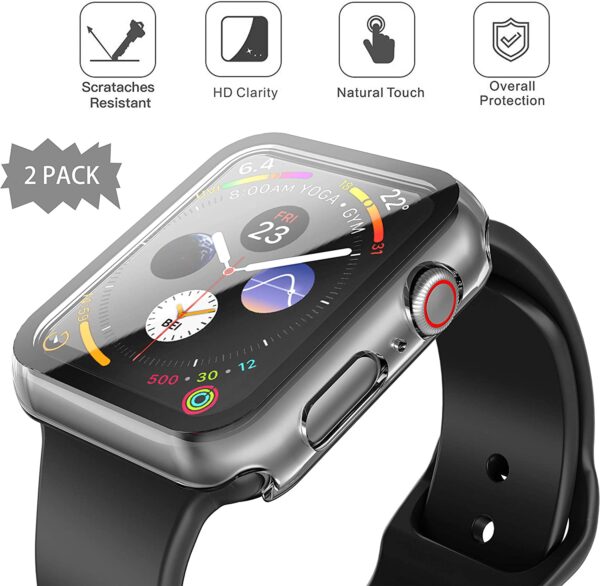 Julk Hard Case for Apple Watch Series 6 / SE/Series 5 / Series 4 44mm, 2022 New iWatch PC Overall Protective Cover with Slim Tempered Glass Screen Protector (2-Pack Transparent) - Image 2