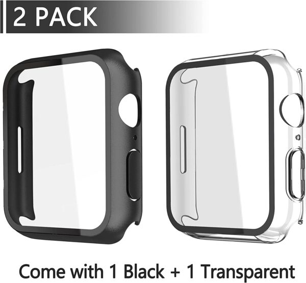 JULK Hard PC Case Compatible with Apple Watch Series 8 Series 7 41mm with Tempered Glass Screen Protector, Ultra-Thin HD Clear Anti-Scratch Protective Cover for iWatch (1 Black+1 Transparent) - Image 2