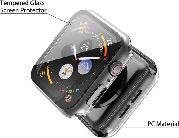 Julk Hard Case for Apple Watch Series 6 / SE/Series 5 / Series 4 44mm, 2022 New iWatch PC Overall Protective Cover with Slim Tempered Glass Screen Protector (2-Pack Transparent) - Image 3