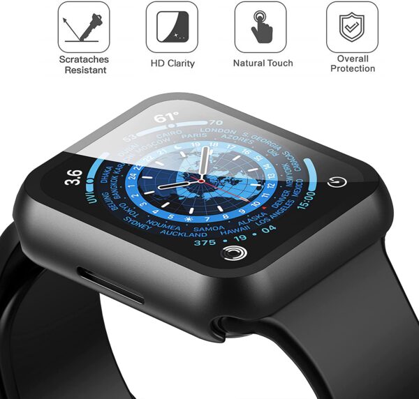 JULK Hard PC Case Compatible with Apple Watch Series 8 Series 7 41mm with Tempered Glass Screen Protector, Ultra-Thin HD Clear Anti-Scratch Protective Cover for iWatch (1 Black+1 Transparent) - Image 3