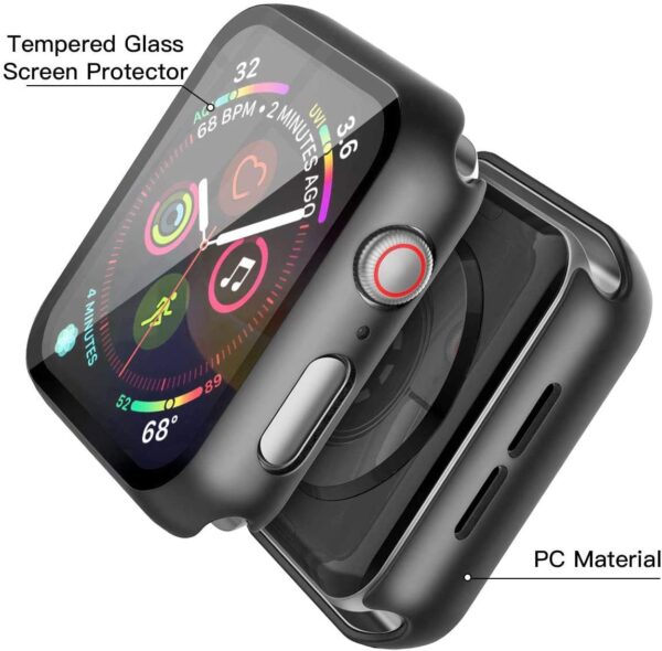 [2-Pack] Julk Hard Case for Apple Watch Series 6 / SE / Series 5 / Series 4 40mm, iWatch PC Overall Protective Cover with Slim Tempered Glass Screen Protector (1 Black+1 Transparent) - Image 4