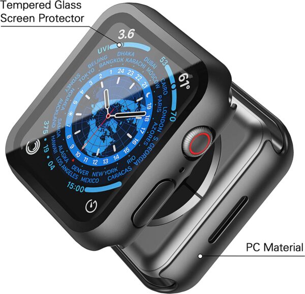 JULK Hard PC Case Compatible with Apple Watch Series 8 Series 7 41mm with Tempered Glass Screen Protector, Ultra-Thin HD Clear Anti-Scratch Protective Cover for iWatch (1 Black+1 Transparent) - Image 4