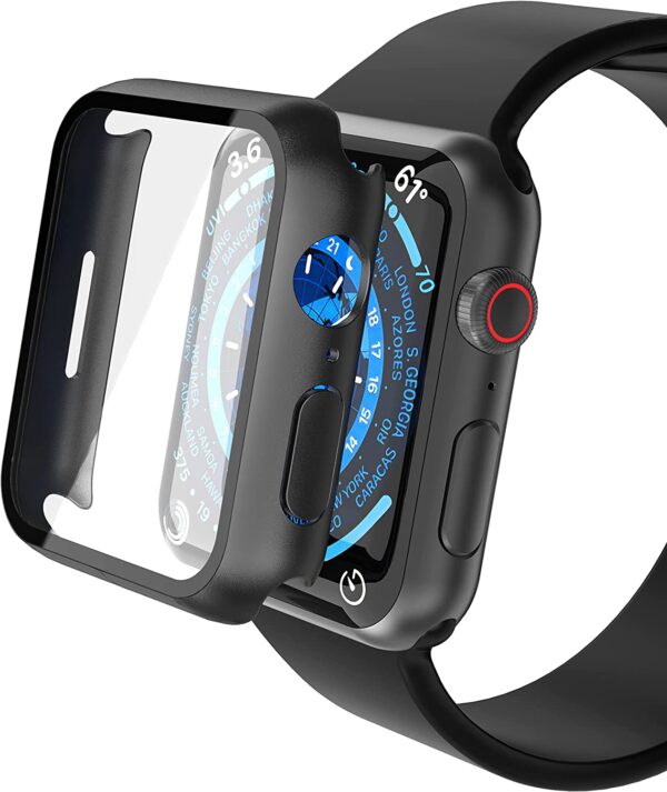 JULK 2 Pack Case Compatible with Apple Watch Series 7 41mm Case with Built-in Screen Protector, Hard PC Case Straight Edge Ultra Thin Anti-Scratch Protective Cover for iWatch 7 41mm (Black) - Image 5