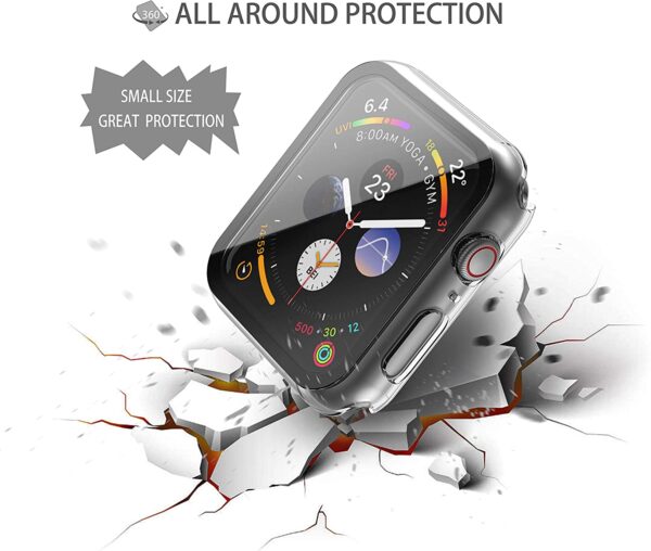 Julk Hard Case for Apple Watch Series 6 / SE/Series 5 / Series 4 44mm, 2022 New iWatch PC Overall Protective Cover with Slim Tempered Glass Screen Protector (2-Pack Transparent) - Image 5