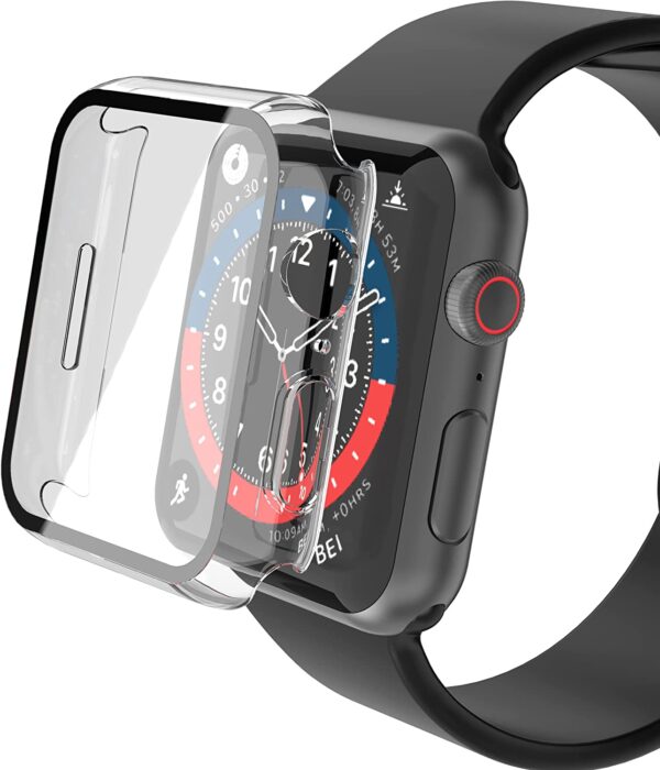 JULK Hard PC Case Compatible with Apple Watch Series 8 Series 7 41mm with Tempered Glass Screen Protector, Ultra-Thin HD Clear Anti-Scratch Protective Cover for iWatch (1 Black+1 Transparent) - Image 5