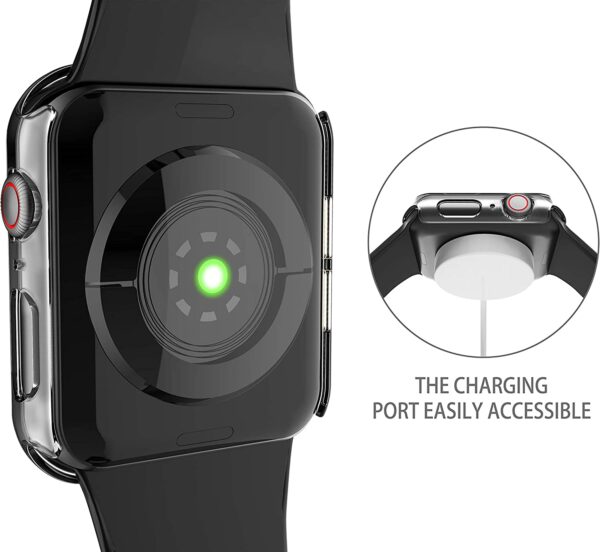 [2-Pack] Julk Hard Case for Apple Watch Series 6 / SE / Series 5 / Series 4 40mm, iWatch PC Overall Protective Cover with Slim Tempered Glass Screen Protector (1 Black+1 Transparent) - Image 6