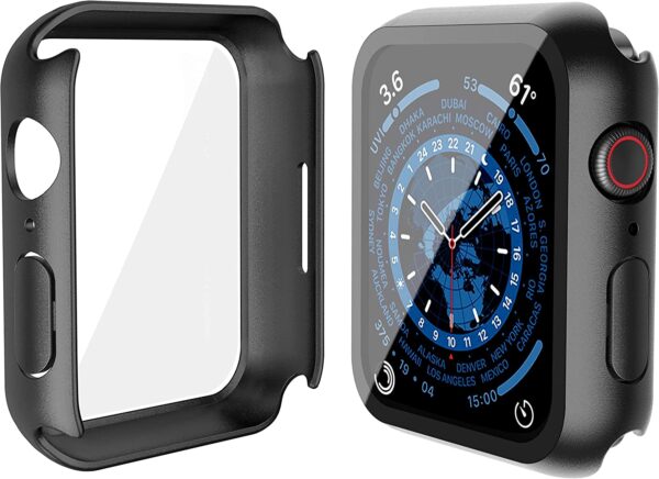 JULK Hard PC Case Compatible with Apple Watch Series 8 Series 7 41mm with Tempered Glass Screen Protector, Ultra-Thin HD Clear Anti-Scratch Protective Cover for iWatch (1 Black+1 Transparent) - Image 6