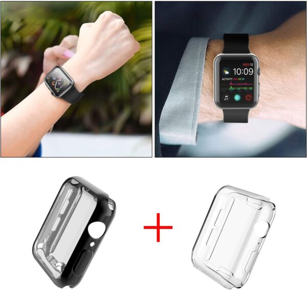 [2-Pack] Julk 44mm Case for Apple Watch Series 6 / SE/Series 5 / Series 4 Screen Protector, Overall Protective Case TPU HD Ultra-Thin Cover (1 Black+1 Transparent) - Image 6