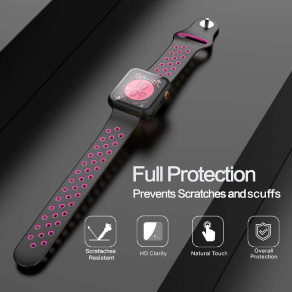 Julk Hard Case for Apple Watch Series 6 / SE/Series 5 / Series 4 44mm, 2020 New iWatch PC Overall Protective Cover with Slim Tempered Glass Screen Protector (2-Pack Black) - Image 7
