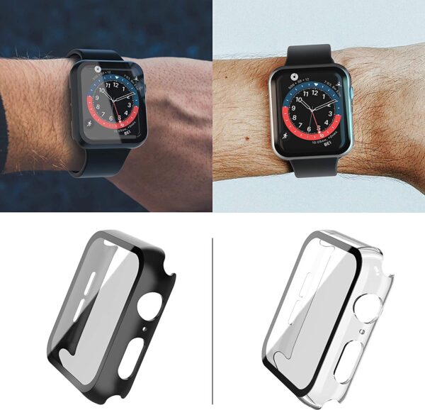 [2-Pack] Julk Hard Case for Apple Watch Series 6 / SE / Series 5 / Series 4 40mm, iWatch PC Overall Protective Cover with Slim Tempered Glass Screen Protector (1 Black+1 Transparent) - Image 7