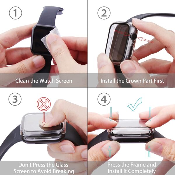 JULK Hard PC Case Compatible with Apple Watch Series 8 Series 7 41mm with Tempered Glass Screen Protector, Ultra-Thin HD Clear Anti-Scratch Protective Cover for iWatch (1 Black+1 Transparent) - Image 9