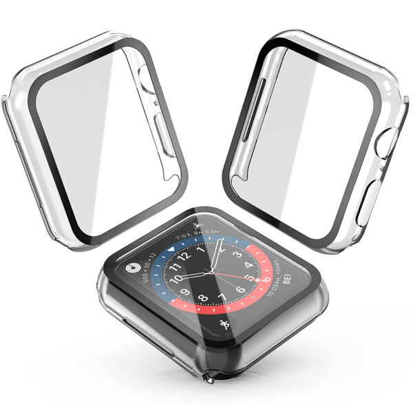 Julk Hard Case for Apple Watch Series 6 / SE/Series 5 / Series 4 44mm, 2022 New iWatch PC Overall Protective Cover with Slim Tempered Glass Screen Protector (2-Pack Transparent)